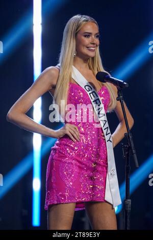 San Salvador, El Salvador. 18th Nov, 2023. Miss Germany Helena Bleicher performs at the 72nd Miss Universe pageant. Credit: Camilo Freedman/dpa/Alamy Live News Stock Photo