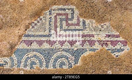 Fragment of an antique mosaic. Paphos Archaeological Park, Cyprus. Stock Photo
