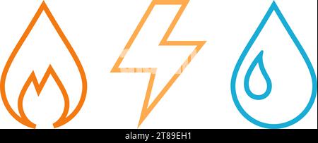 Linear icons of Electricity, Gasification and Water as concept of utilities supply Stock Vector