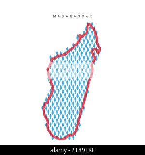 Madagascar population map. Stick figures Republic of Madagascar people map with bold red translucent country border. Pattern of men and women icons. I Stock Vector