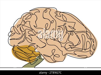 Vector line brain-continuous line drawing Stock Vector