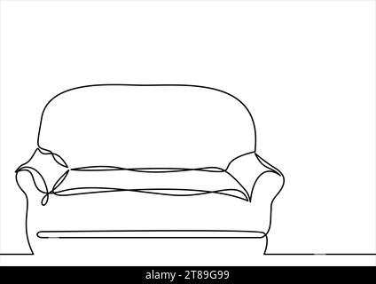 Sofa with two pillows. Interior of the living room. One continuous drawing line Stock Vector