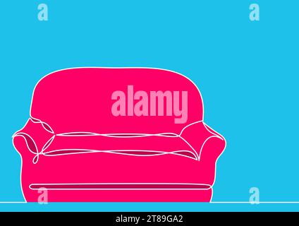 Sofa with two pillows. Interior of the living room. One continuous drawing line Stock Vector