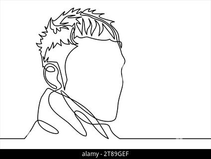 Continuous one line drawing of man portrait. Hairstyle. Fashionable men's style. Stock Vector