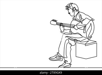 continuous line drawing of a man playing guitar musician vector illustration. Stock Vector
