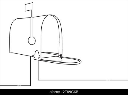 Mailbox closed, flag up.Vector continuous line. Stock Vector