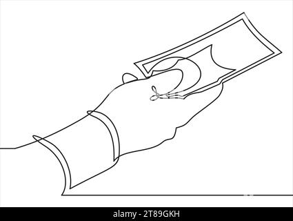 Payment with money, buying or purchase of goods.Vector continuous line. Stock Vector