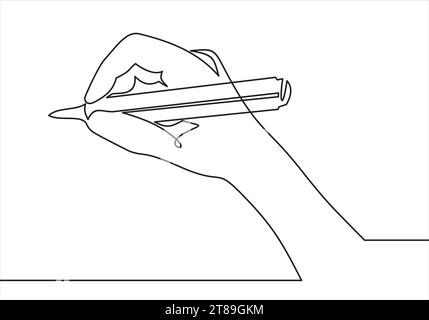 line drawing of hand holding a pen- continuous line drawing Stock Vector
