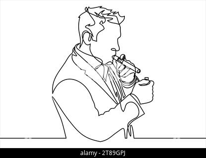 businessman smoking a big cigar-continuous line drawing Stock Vector