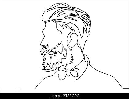 Continuous one line drawing of man portrait. Hairstyle. Fashionable men's style. Stock Vector