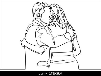 Couple hugging. Love concept. Continuous line drawing. Vector Stock Vector