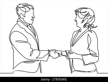 two businessmen shaking hands. Continuous one line drawing . Vector ...