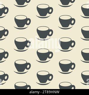 Coffee cup abstract seamless pattern. Stylish diagonal geometrical grid. Black and white vintage colours palette, monochrome surface background Stock Vector