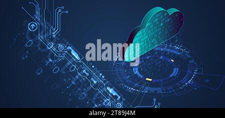 Cloud computing concept.Abstract connection technology background. Hand drawn vector. Stock Vector