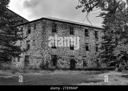 The abandoned building of the Hotel Berengaria in the Troodos Mountains. Cyprus. Stock Photo