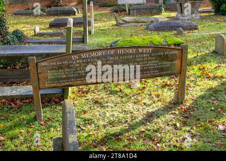 Memorial to Henry West killed by a whirlwind in 1840, graveyard of St Laurence church, Reading, Berkshire, England, UK Stock Photo