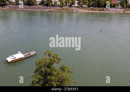 Basel with cable ferry across the Rhine to the old town Stock Photo