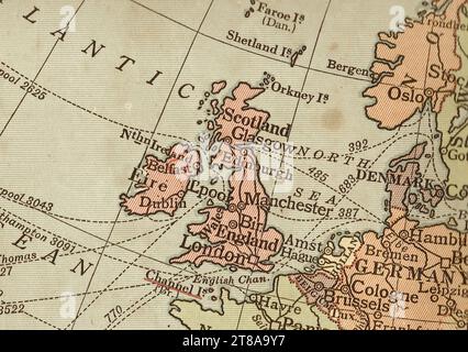 An antique political sepia coloured map showing Great Britain and France. Stock Photo