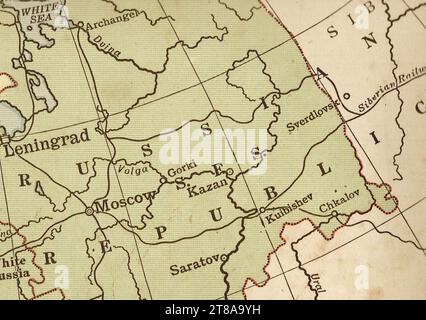 An antique political sepia coloured map showing Moscow and Russia. Stock Photo