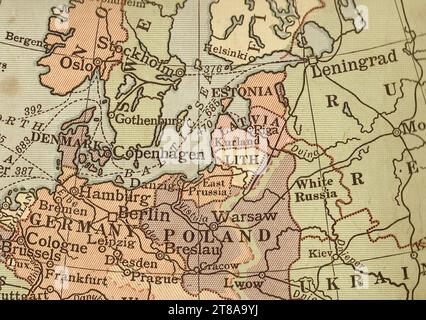 An antique political sepia coloured map showing northern Europe. Stock Photo