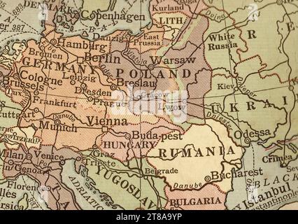 An antique political sepia coloured map showing central Europe. Stock Photo