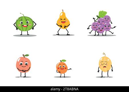 cute fruits - emoticon faces smiling and sad- set Stock Vector