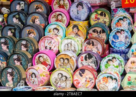 Shanghai China 11th Jun 2023: the cosmetics with traditional chinese lady cover in souvenir shop of Yuyuan Tourist Mart in Yuyuan Garden. Stock Photo