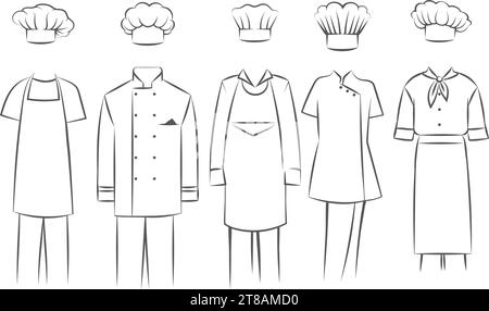Cook chef outline clothes set Stock Vector