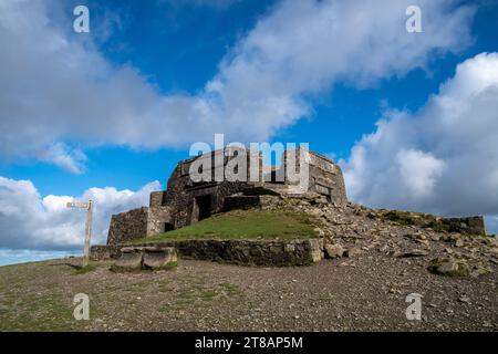 Moel Famau is one of the highest hills within the Clwydian range.North Wales The impressive remains of The Jubilee Tower are found at the summit Stock Photo