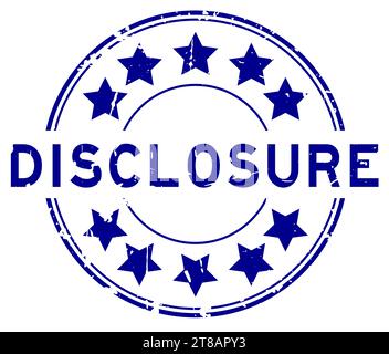 Grunge blue disclosure word with star icon round rubber seal stamp on white background Stock Vector