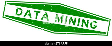 Grunge green data mining word hexagon rubber seal stamp on white background Stock Vector