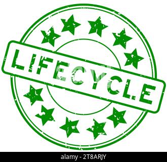 Grunge green lifecycle word with star icon round rubber seal stamp on white background Stock Vector