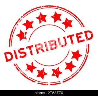 Grunge red distributed word round rubber seal stamp on white background Stock Vector