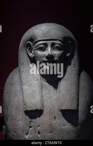 CAIRO, EGYPT - 02 SEP 02, 2023: A stone sarcophagus with a face in the Cairo Museum Stock Photo