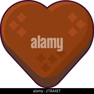 Sweet heart shaped chocolate candy dessert. Delicious sweet food of children holiday and tea party. Simple colored stroked vector icon isolated on whi Stock Vector