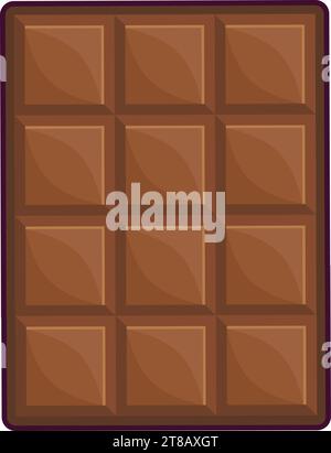 Bar of sweet milk chocolate divided into cubes, delicious pleasant dessert for coffee and tea drinking. Rectangular piece of choco plate. Colored stro Stock Vector