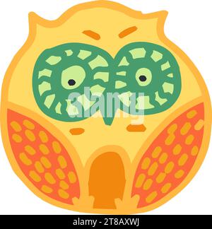 Cute Orange eagle owl hand drawn in children style. Funny fairy tale bird. Doodle style art. Design element for kids products. Marker drawn vector iso Stock Vector