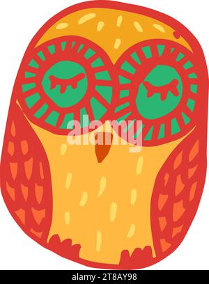 Cute Sleeping owl hand drawn in children style. Funny fairy bird. Doodle style art. Design element for kids products. Felt tip pen drawn vector isolat Stock Vector