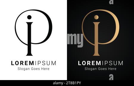 Luxury Initial PI or IP Monogram Text Letter Logo Design Stock Vector