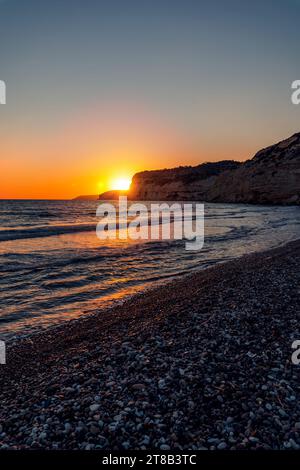 Beautiful seascape with sunset on Kourion beach in Cyprus Stock Photo