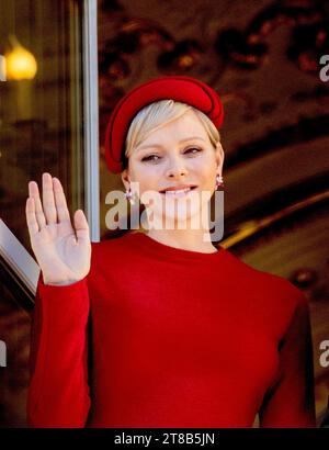 Monaco Ville, Monaco. 19th Nov, 2023. Princess Charlene of Monaco on the balcony of the Princely Palace in Monaco-Ville, on November 19, 2023, during the Monaco national day celebrations Credit: Albert Nieboer/Netherlands OUT/Point de Vue OUT/dpa/Alamy Live News Stock Photo