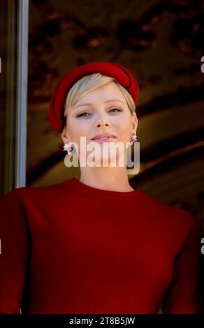 Monaco Ville, Monaco. 19th Nov, 2023. Princess Charlene of Monaco on the balcony of the Princely Palace in Monaco-Ville, on November 19, 2023, during the Monaco national day celebrations Credit: Albert Nieboer/Netherlands OUT/Point de Vue OUT/dpa/Alamy Live News Stock Photo