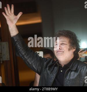 Buenos Aires, Argentina. 19th Nov, 2023. Liberty Advances coalition presidential candidate Javier Milei after voting in the second round of presidential elections in Buenos Aires, Argentina, Sunday, November 19, 2023. Credit: Gabriel Sotelo/FotoArena/Alamy Live News Stock Photo