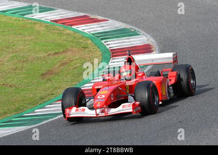 Scarperia, Mugello - 28 October 2023: Ferrari F1 F2003GA year 2003 ex Michael Schumacher in action at the Mugello Circuit during Ferrari World Finals Stock Photo