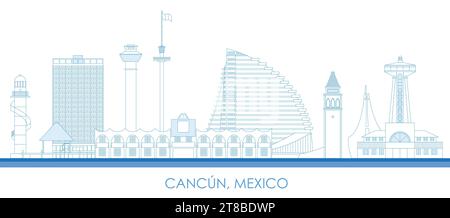 Outline Skyline panorama of city of Cancun, Mexico - vector illustration Stock Vector