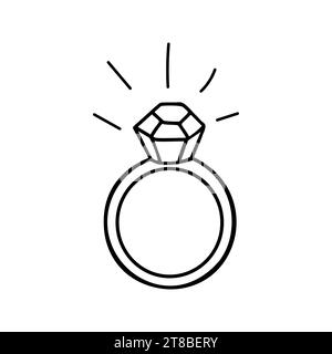 Vector doodle drawing of a ring with a stone and glitter from it Stock Vector