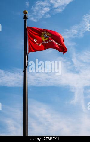 United States Marine Corps Flag Blowing in the Wind Stock Photo
