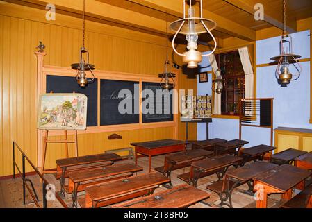 Enkhuizen, Netherlands. October 28, 2023. An old classroom of a Dutch school from 1900. High quality photo Stock Photo