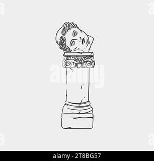 Hand drawn vector abstract outline,graphic,line greek ancient sculpture statue line art modern drawing set.Antique classic column in trendy bohemian Stock Vector
