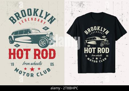 Hotrod Car Vector T-shirt Design. vintage hotrod classic car t-shirt graphic. American hot rod old cars custom tee shirt template. Stock Vector